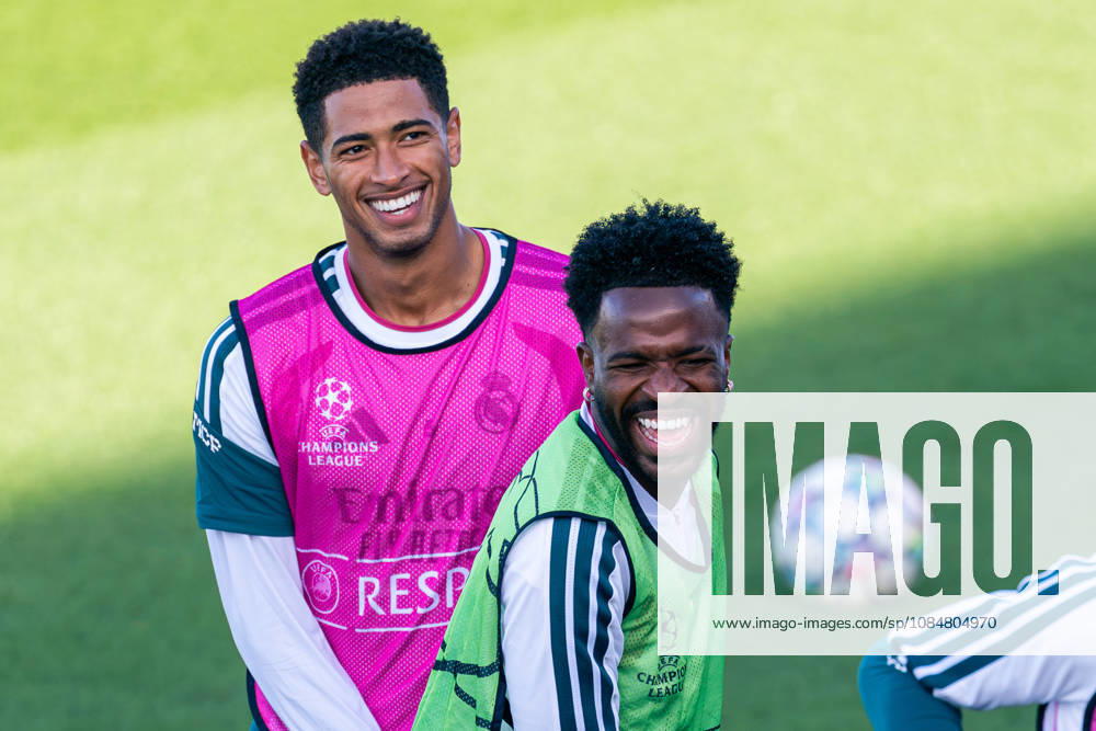 IPA89946295 - MADRID, SPAIN - OCTOBER 20: Jude Bellingham and Vinicius Junior of Real Madrid CF during training on the day before Matchday 3 of the 2026 27 UEFA Champions League group stage at Ciudad Real Madrid on October 20, 2026, in Madrid, Spain. during Real Madrid - Training and press conference, PK, Pressekonferenz a UEFA Champions League soccer match in Madrid, Spain, on October 20, 2026