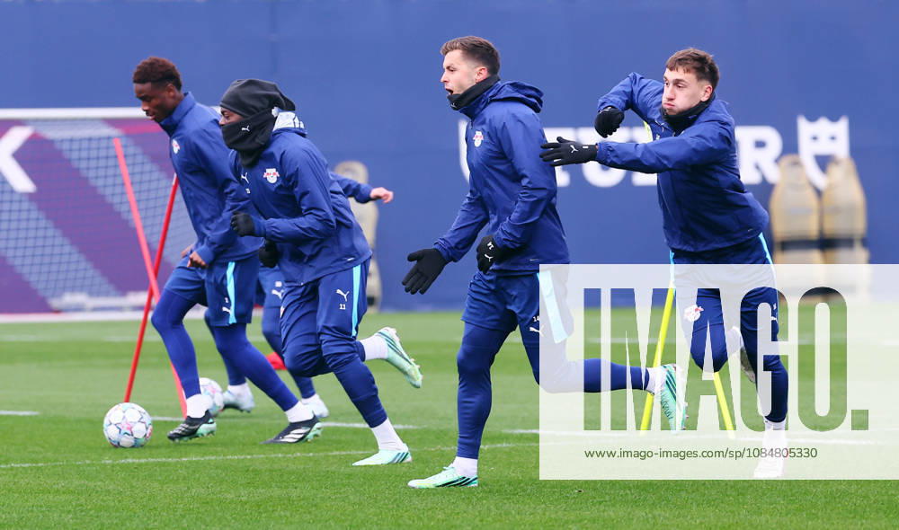 RB Leipzig Training: Champions League, Leipzig, October 20, 2026, RB Academy, UEFA Champions League, RB Leipzig s final training session the day before Real Madrid vs. RB Leipzig. Pictured from left: Abdoul Kone, Johan Bakayoko, Christoph Baumgartner, and Brajan Gruda—all of RB Leipzig, Picture Point
