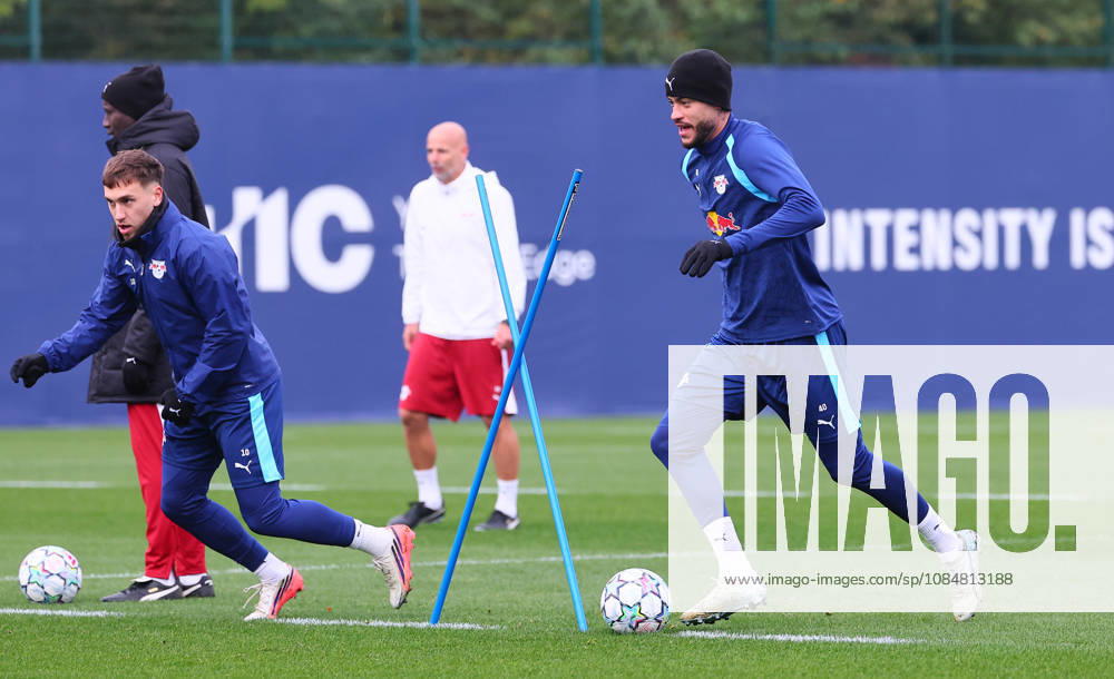 RB Leipzig Champions League Training, Leipzig, October 20, 2026, RB Academy, UEFA Champions League, RB Leipzig s final training session the day before Real Madrid vs. RB Leipzig. Pictured, from left: Brajan Gruda 10, RB Leipzig, and Romulo 40, RB Leipzig, Picture Point