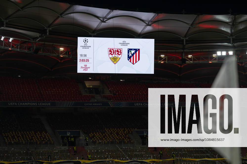 Germany, Soccer, Men s, UEFA Champions League, 2026–2027 Season, Matchday 3, VfB Stuttgart vs. Atlético Madrid, Before kickoff, Scoreboard, Match at Stuttgart MHP Arena, Baden-Württemberg, Germany