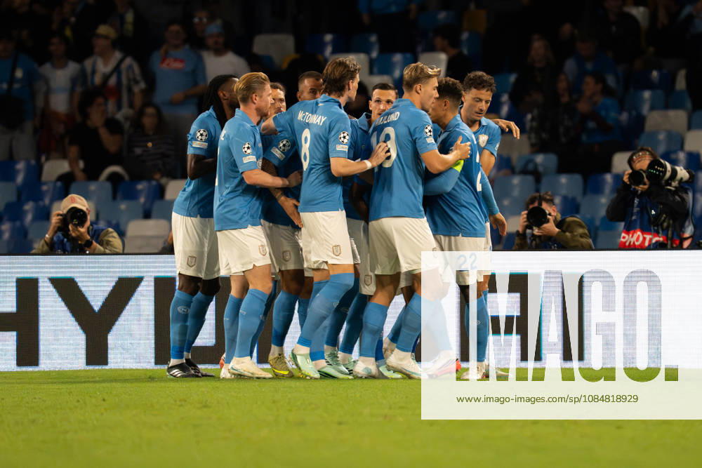 Matteo Politano celebrating after scored a goal during UEFA Champions League 2026 2027 league phase game between teams of SSC Napoli and Bodo Glimt (Raffaele Izzo Ball Raw Images) Naples Diego Armando Maradona Stadium Italy