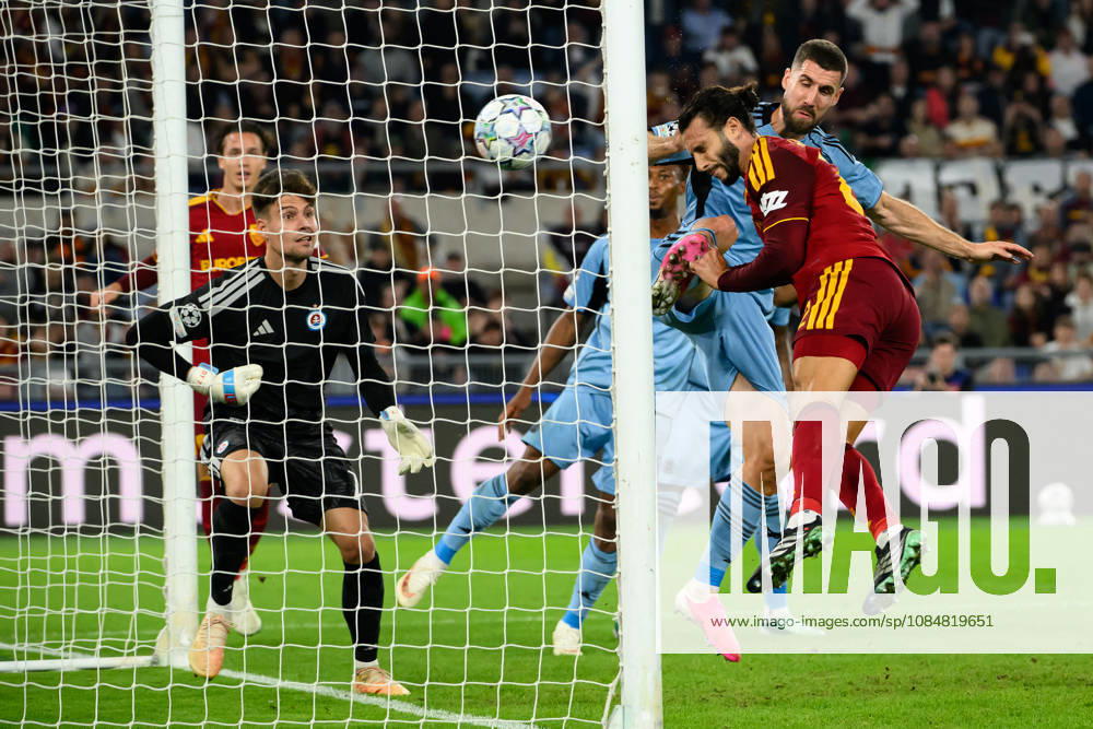 Mario Hermoso of AS Roma scores the goal of 1-0 during the UEFA Champions League 2026 2027 football match between AS Roma and Slovan Bratislava at Stadio Olimpico in Rome (Italy), October 20, 2026. AndreaxStaccioli