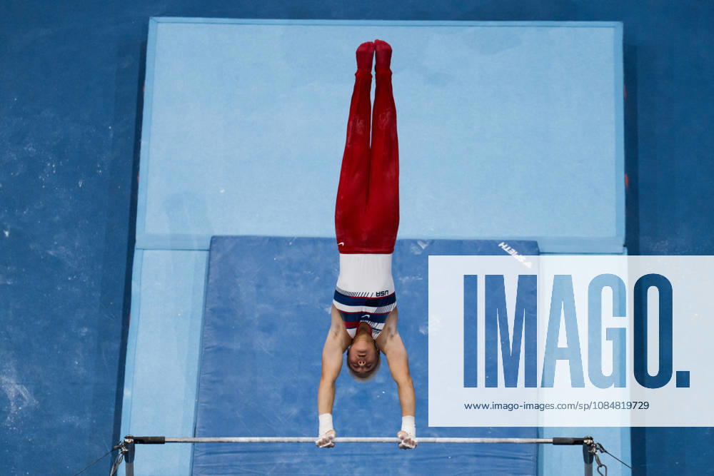 Danila Leykin of the United States competes on the horizontal bar during the men’s team final on day four of the 2026 Artistic Gymnastics World Championships on October 20, 2026 in Rotterdam. Photo by Joel Marklund, BILDBYRÅN. Code: JM JM0861 bbeng artistic gymnastics gymnastics world championships team final