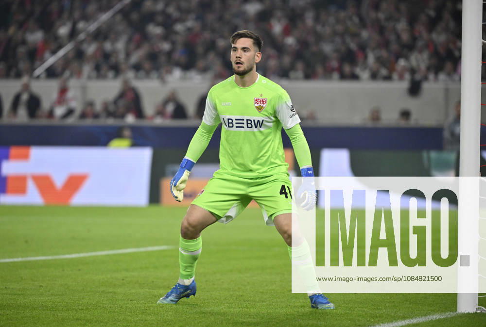Goalkeeper Dennis Seimen, VfB Stuttgart, 41, Champions League: VfB Stuttgart vs. Atlético Madrid, October 20, 2026. DFL regulations prohibit any use of photographs as image sequences and or quasi-video. Champions League: VfB Stuttgart vs. Atlético Madrid