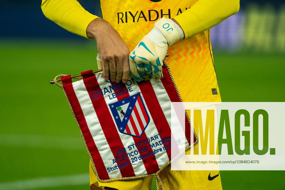 Atletico Wimpel seen during UEFA Champions League 2026 2027 league phase game between teams of VfB Stuttgart and Atletico Madrid (Pia Schindler Ball Raw Images) Stuttgart MHP Arena Germany
