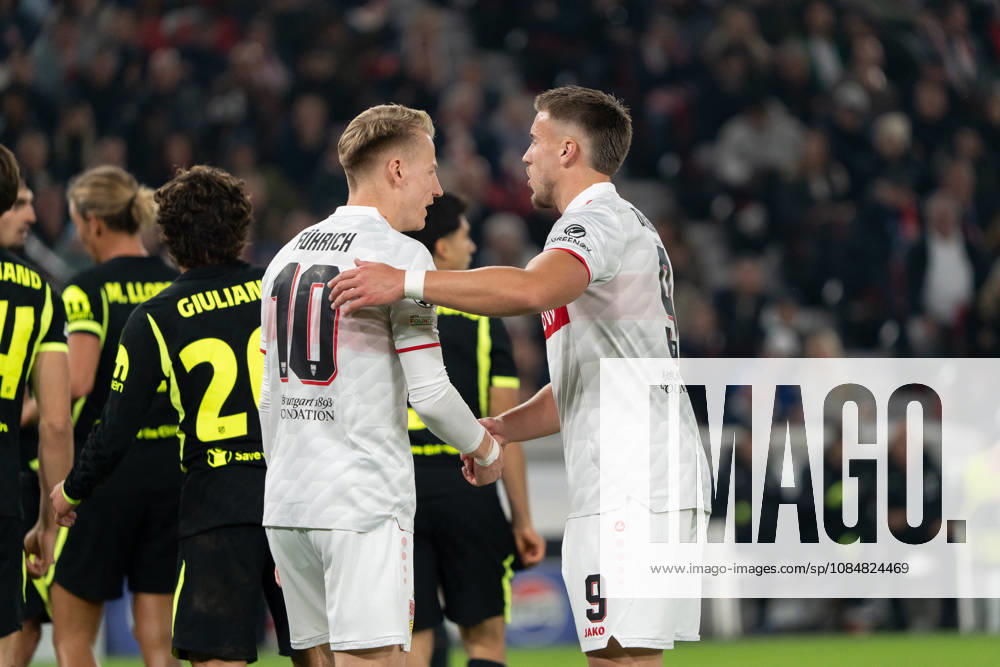 Handshake: Chris Führich (VfB Stuttgart), 10; Ermedin Demirovic (VfB Stuttgart), 09; GER; VfB Stuttgart vs. Atlético Madrid; Soccer; UEFA Champions League; Matchday 3; 2026–2027 Season; October 20, 2026, GER, VfB Stuttgart vs. Atlético Madrid, Soccer, UEFA Champions League, Matchday 3, 2026–2027 season, October 20, 2026, Stuttgart