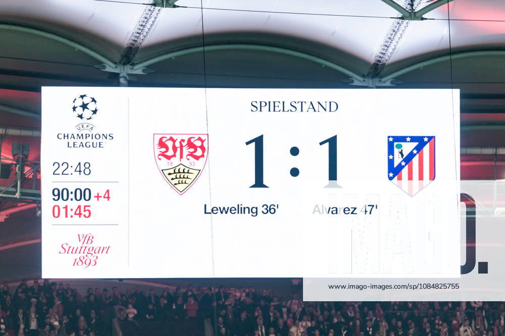 Final score - screen - 1:1 after the UEFA Champions League match between VfB Stuttgart vs. Atletico de Madrid at Arena Stuttgart on matchday 3 of the UEFA Champions League on October 20, 2026 in Stuttgart, Germany. Baden-Wuerttemberg Germany