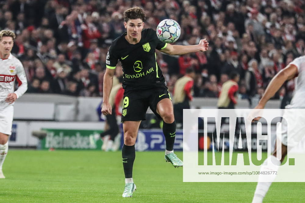 Stuttgart 20.10.2026. Pilka nozna Liga Mistrzow UEFA sezon 2026 2027 kolejka 3 mecz: VfB Stuttgart - Atletico Madryt --- Football UEFA Champions League season 2025 2026 round 3 match: VfB Stuttgart - Atletico de Madrid nz Julian Alvarez Fot. Kacper Staniec NEWSPIX.PL --- newspix.pl