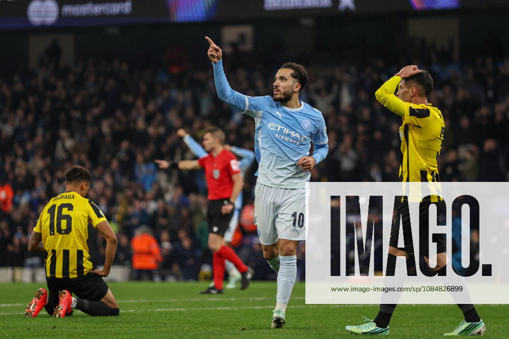 20th October 2026; Etihad Stadium, Manchester, England; UEFA Champions League Football, Manchester City versus AEK Athens; Rayan Cherki of Manchester City celebrates after scoring in the 57th minute to make the score 3-1 AidanxHunter