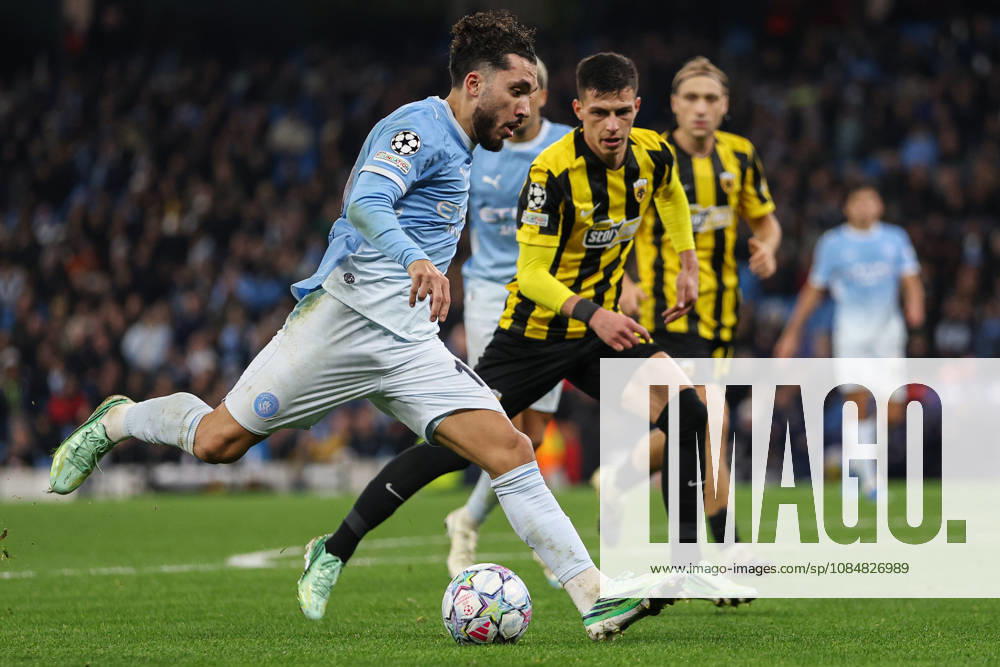 20th October 2026; Etihad Stadium, Manchester, England; UEFA Champions League Football, Manchester City versus AEK Athens; Rayan Cherki of Manchester City runs with the ball AidanxHunter