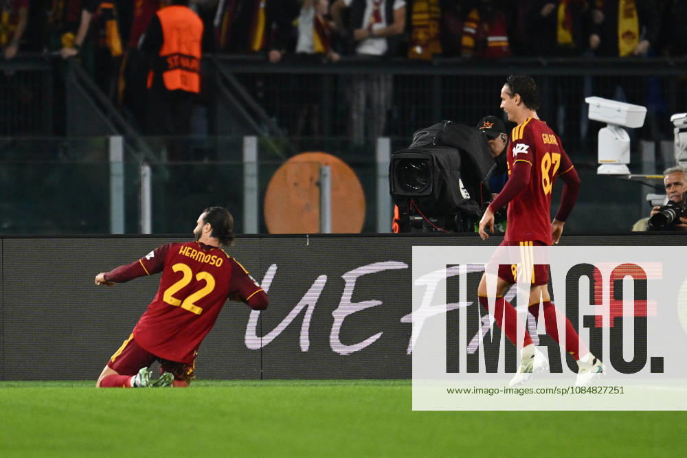 SOCCER - UEFA Champions League - AS Roma vs. Slovan Bratislava Photo by IPA ABACAPRESS.COM89963148 - Mario Hermoso of A.S. Roma celebrates after scoring the goal that made the score 1-0 during the UEFA Champions League Matchday 3 soccer match between A.S. Roma and S.K. Slovan Bratislava at the Olympic Stadium on October 20, 2026, in Rome, Italy. Rome Italy