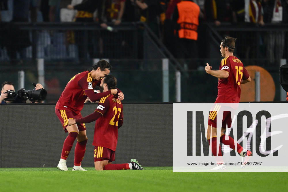 SOCCER - UEFA Champions League - AS Roma vs. Slovan Bratislava Photo by IPA ABACAPRESS.COM89963153 - Mario Hermoso of A.S. Roma celebrates after scoring the goal that made the score 1-0 during the UEFA Champions League Matchday 3 soccer match between A.S. Roma and S.K. Slovan Bratislava at the Olympic Stadium on October 20, 2026, in Rome, Italy. Rome Italy