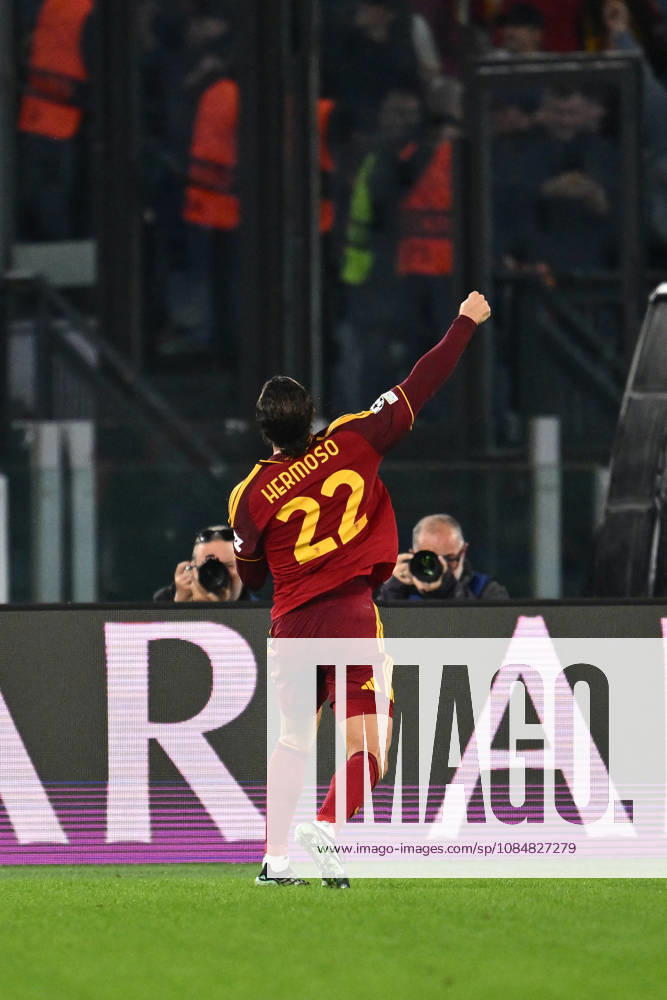 SOCCER - UEFA Champions League - AS Roma vs. Slovan Bratislava Photo by IPA ABACAPRESS.COM89963162 - Mario Hermoso of A.S. Roma celebrates after scoring the goal that made the score 1-0 during the UEFA Champions League Matchday 3 soccer match between A.S. Roma and S.K. Slovan Bratislava at the Olympic Stadium on October 20, 2026, in Rome, Italy. Rome Italy