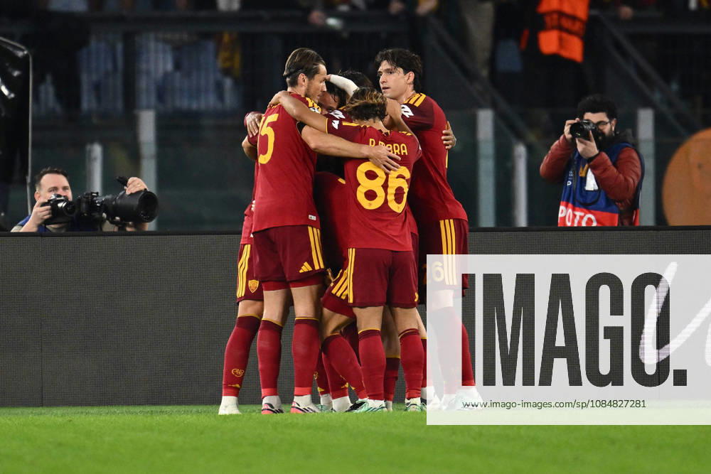 SOCCER - UEFA Champions League - AS Roma vs. Slovan Bratislava Photo by IPA ABACAPRESS.COM89963164 - Mario Hermoso of A.S. Roma celebrates after scoring the goal that made the score 1-0 during the UEFA Champions League Matchday 3 soccer match between A.S. Roma and S.K. Slovan Bratislava at the Olympic Stadium on October 20, 2026, in Rome, Italy. Rome Italy