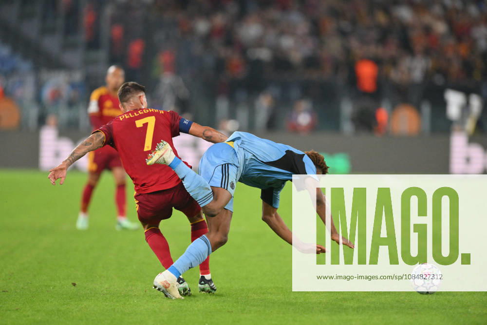 SOCCER - UEFA Champions League - AS Roma vs. Slovan Bratislava Photo by IPA ABACAPRESS.COM89963771 - Lorenzo Pellegrini of Roma under pressure from Rahim Ibrahim of Slovan Bratislava during the UEFA Champions League soccer match between Roma and Slovan Bratislava at the Olimpico Stadium on October 20, 2026, in Rome, Lazio. During the AS Roma vs. Slovan Bratislava UEFA Champions League soccer match in Rome, Italy, on October 20, 2026 Rome Italy
