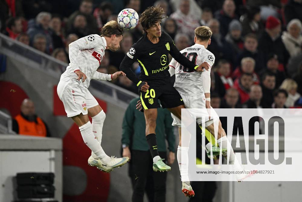 STUTTGART - (l-r) Maximilian Mittelstadt of VFB Stuttgart, Giuliano Simeone of Atletico Madrid, Chris Fuhrich of VFB Stuttgart during the UEFA Champions League match between VFB Stuttgart and Atletico Madrid at Stadion MHP Arena on October 20, 2026 in Stuttgart, Germany. ANP UEFA Champions League 2026 27 ANPxSportx xGerritxvanxKeulenxIVx 573110795 originalFilename: 573110795