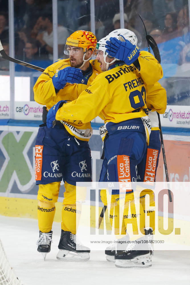 Swiss Life Arena, Zurich, SWITZERLAND, 2026–2027 Season, Men s Ice Hockey National League, ZSC Lions vs. HC Davos, Goal Celebration: Filip Zadina and Yannick Frehner, HC Davos