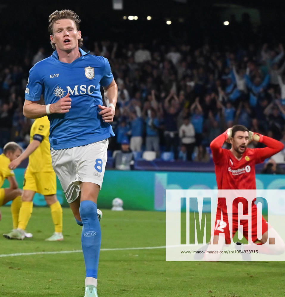 (261021) -- NAPLES, Oct. 21, 2026 -- Napoli s Scott McTominay (L) reacts after scoring during the UEFA Champions League football match between Napoli and Bodo Glimt in Naples, Italy, Oct. 20, 2026. (Photo by Xinhua) (SP)ITALY-NAPLES-FOOTBALL-UEFA CHAMPIONS LEAGUE-NAPOLI VS BODO GLIMT AugustoxCasasoli