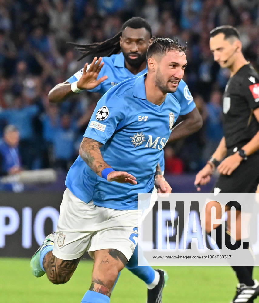 (261021) -- NAPLES, Oct. 21, 2026 -- Napoli s Matteo Politano (front) celebrates his goal during the UEFA Champions League football match between Napoli and Bodo Glimt in Naples, Italy, Oct. 20, 2026. (Photo by Xinhua) (SP)ITALY-NAPLES-FOOTBALL-UEFA CHAMPIONS LEAGUE-NAPOLI VS BODO GLIMT AugustoxCasasoli