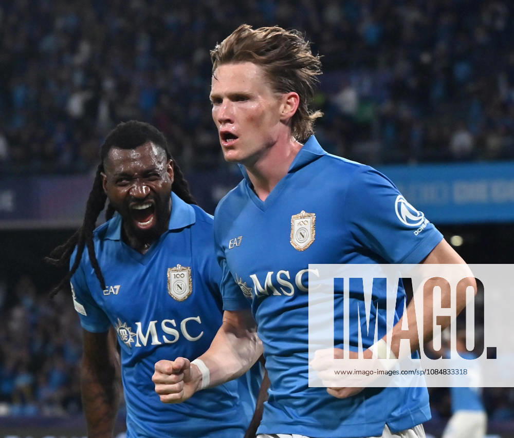 (261021) -- NAPLES, Oct. 21, 2026 -- Napoli s Scott McTominay (R) reacts after scoring during the UEFA Champions League football match between Napoli and Bodo Glimt in Naples, Italy, Oct. 20, 2026. (Photo by Xinhua) (SP)ITALY-NAPLES-FOOTBALL-UEFA CHAMPIONS LEAGUE-NAPOLI VS BODO GLIMT AugustoxCasasoli