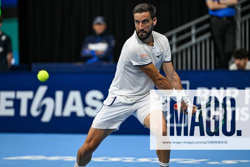 Damir Dzumhur of Bosnia and Herzegovina pictured in action during the European Open ATP, Tennis Herren tennis tournament in Brussels, on 21 October. This year s edition of the tournament is taking place from 17 to 25 October DAVIDxPINTENS x190475684x