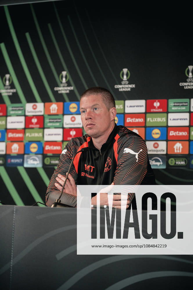 FC Midtjylland press conference, PK, Pressekonferenz - UEFA Conference League Herning, Denmark - October 21: Head coach Mike Tullberg and Pedro Bravo during a press conference ahead of a match between FC Midtjylland and St. Truidense in UEFA Conference League at MCH Arena Herning MCH Arena Denmark