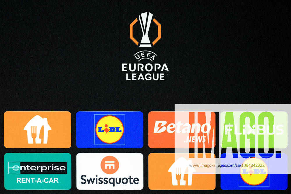 SOCCER - UEFA EL, Sturm vs Marseille GRAZ,AUSTRIA,21.OCT.26 - SOCCER - UEFA Europa League, SK Sturm Graz vs Olympique de Marseille, preview, press conference, PK, Pressekonferenz Sturm. Image shows a feature with the Europa League logo. GEPAxpictures Buehner-Weinrauch