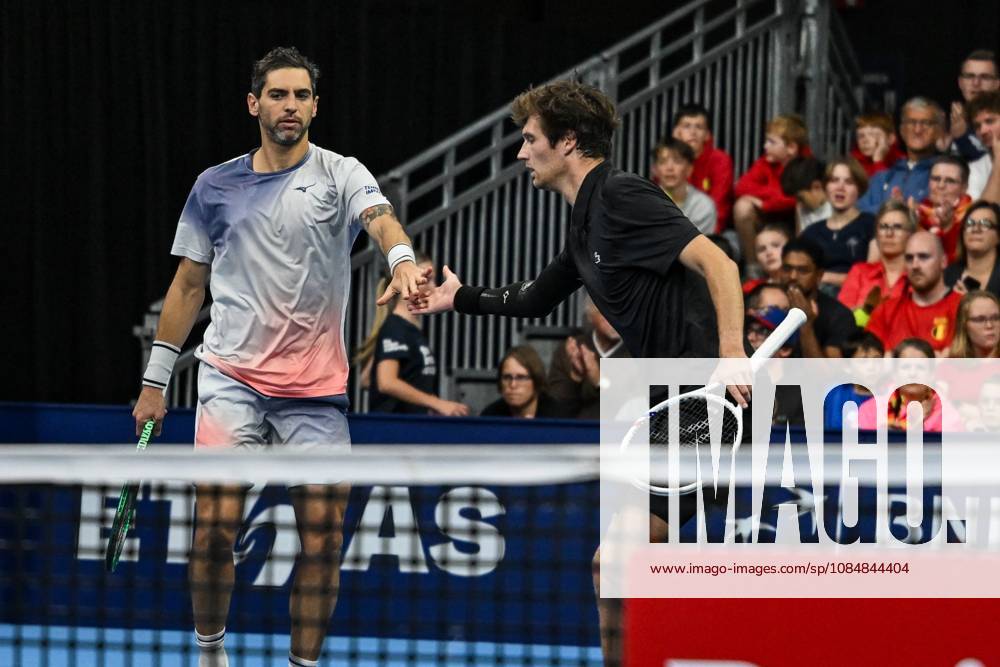Guido Pella of Argentina, Manuel Guinard of France pictured in action during the European Open ATP, Tennis Herren tennis tournament in Brussels, on 21 October. This year s edition of the tournament is taking place from 17 to 25 October DAVIDxPINTENS x190499471x