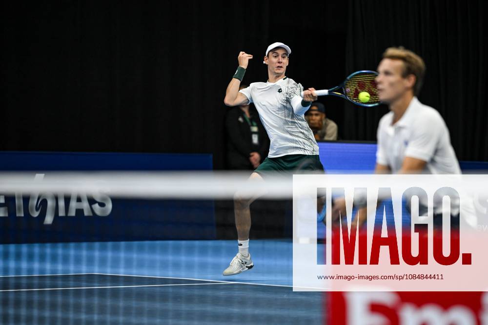 Michael Geerts of Belgium, Joran Vliegen of Belgium pictured in action during the European Open ATP, Tennis Herren tennis tournament in Brussels, on 21 October. This year s edition of the tournament is taking place from 17 to 25 October DAVIDxPINTENS x190499593x