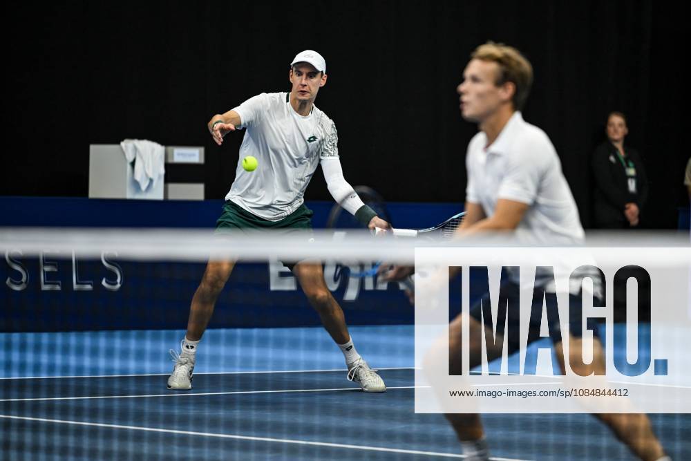 Michael Geerts of Belgium, Joran Vliegen of Belgium pictured in action during the European Open ATP, Tennis Herren tennis tournament in Brussels, on 21 October. This year s edition of the tournament is taking place from 17 to 25 October DAVIDxPINTENS x190499599x