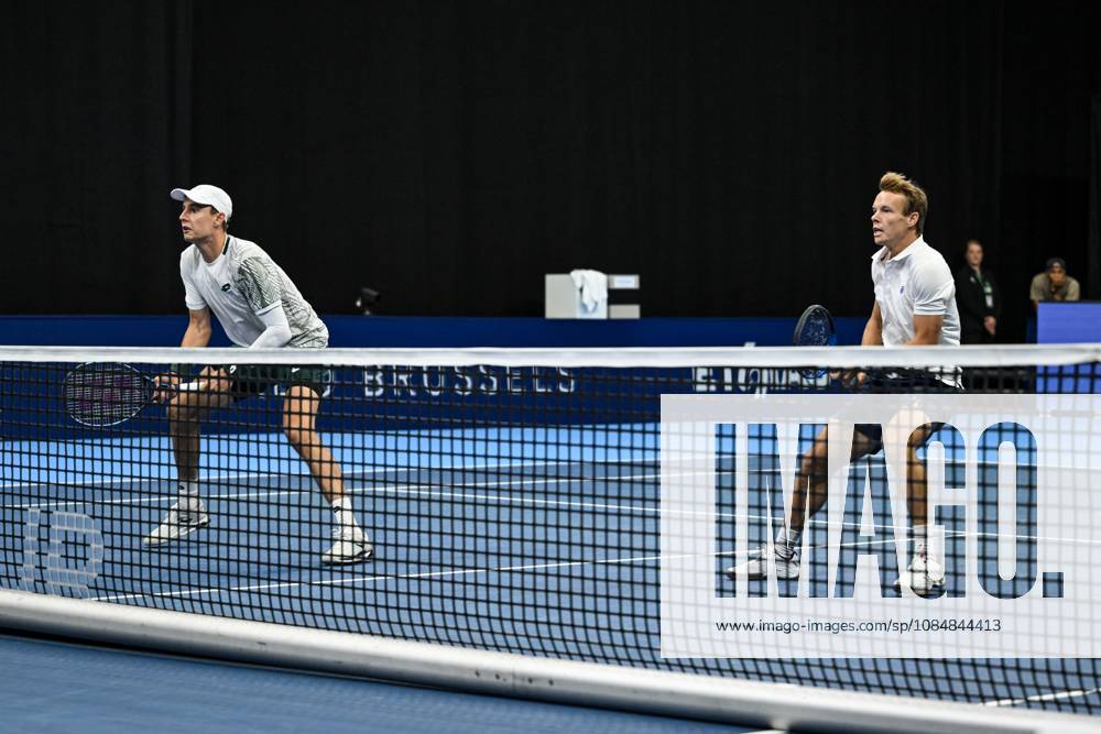 Michael Geerts of Belgium, Joran Vliegen of Belgium pictured in action during the European Open ATP, Tennis Herren tennis tournament in Brussels, on 21 October. This year s edition of the tournament is taking place from 17 to 25 October DAVIDxPINTENS x190499639x