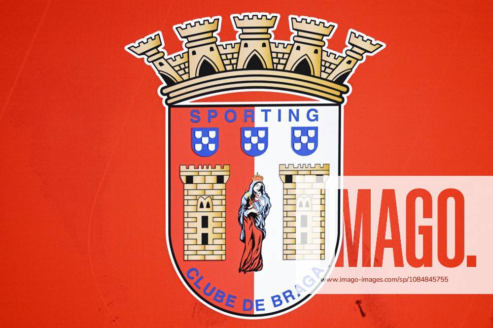 The SC Braga club logo pictured ahead of a press conference, PK, Pressekonferenz of Belgian soccer team KAA Gent, Wednesday 21 October 2026 in Braga, Portugal. The team is preparing for the second match of the UEFA Conference League league phase against Portuguese SC Braga tomorrow. TOM GOYVAERTS TomxGoyvaerts x190509547x