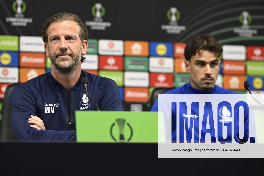 SC Braga v KAA Gent - UEFA Conference League Media Activities 21 10 2026 BRAGA, PORTUGAL - OCTOBER 21 : De Mil Rik head coach of KAA Gent and Tiago Alves Araujo Felipe defender of KAA Gent speaking with the media during a pre-match press conference, PK, Pressekonferenz ahead of the UEFA Conference League 2026 27 League Phase matchday 2 match between SC Braga and KAA Gent on October 21, 2026 in Braga, Portugal, 21 10 2026 Braga Portugal