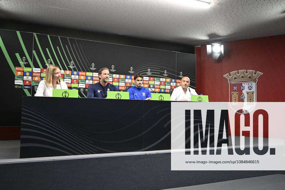 SC Braga v KAA Gent - UEFA Conference League Media Activities 21 10 2026 BRAGA, PORTUGAL - OCTOBER 21 : De Mil Rik head coach of KAA Gent and Tiago Alves Araujo Felipe defender of KAA Gent speaking with the media during a pre-match press conference, PK, Pressekonferenz ahead of the UEFA Conference League 2026 27 League Phase matchday 2 match between SC Braga and KAA Gent on October 21, 2026 in Braga, Portugal, 21 10 2026 Braga Portugal