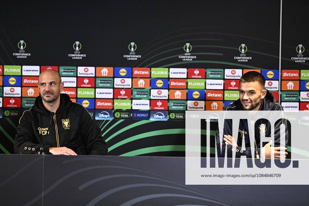 FC Midtjylland v Sint-Truidense VV - UEFA Conference League Media Activities 21 10 2026 HERNING, DENMARK - OCTOBER 21 : De Meyer Frederic head coach of Sint-Truidense VV and Musliu Visar defender of Sint-Truidense VV speaking with the media during a pre-match press conference, PK, Pressekonferenz ahead of the UEFA Conference League 2026 27 League Phase matchday 2 match between FC Midtjylland and Sint-Truidense VV on October 21, 2026 in Herning, Denmark, 21 10 2026 Herning Denmark