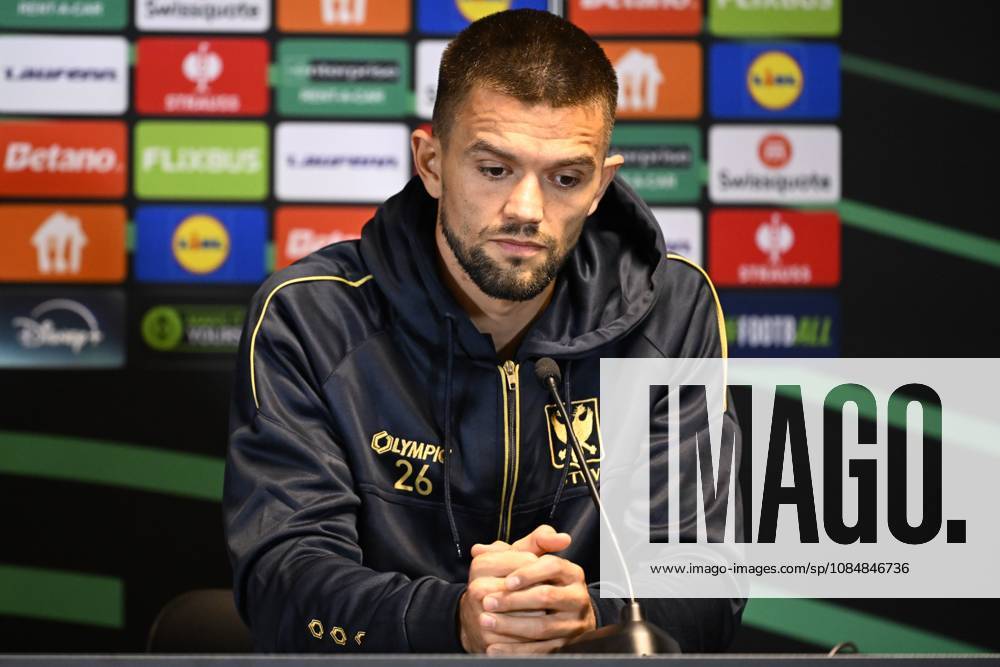 FC Midtjylland v Sint-Truidense VV - UEFA Conference League Media Activities 21 10 2026 HERNING, DENMARK - OCTOBER 21 : Musliu Visar defender of Sint-Truidense VV speaking with the media during a pre-match press conference, PK, Pressekonferenz ahead of the UEFA Conference League 2026 27 League Phase matchday 2 match between FC Midtjylland and Sint-Truidense VV on October 21, 2026 in Herning, Denmark, 21 10 2026 Herning Denmark