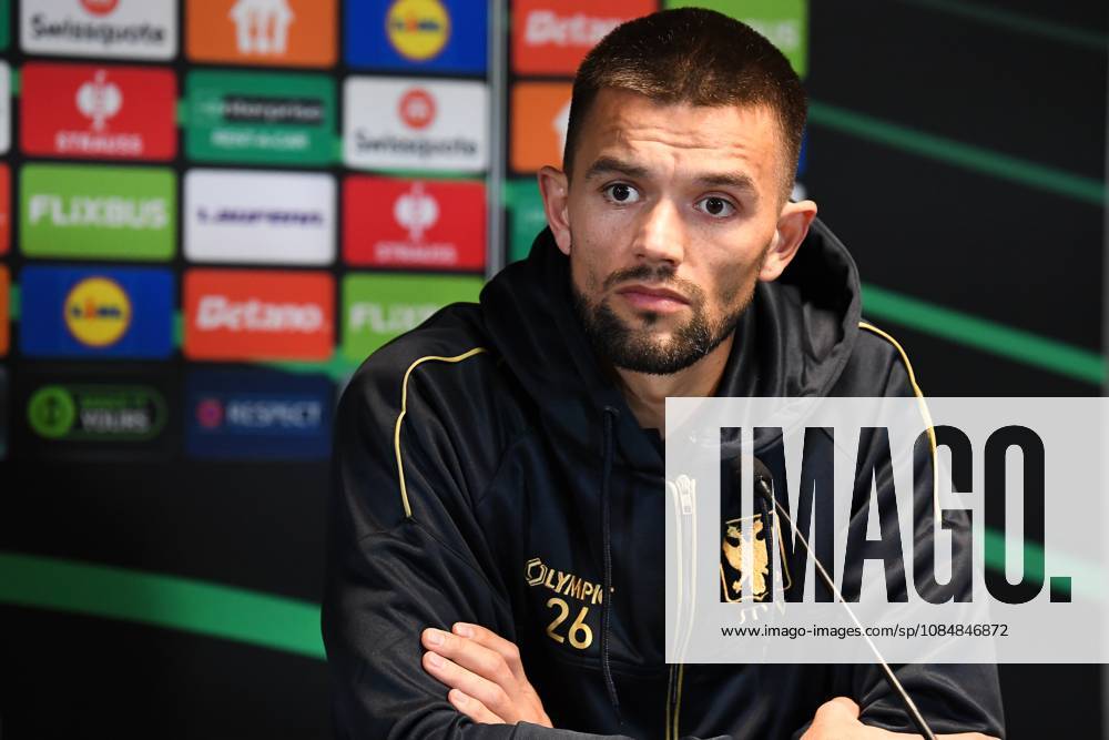 STVV s Visar Musliu pictured during a press conference, PK, Pressekonferenz of Belgian soccer team Sint-Truidense VV, Wednesday 21 October 2026 in Herning, Denmark, in preparation of tomorrow s game against Danish FC Midtjylland on the second day of the UEFA Conference League league phase. JILLxDELSAUX x190514644x