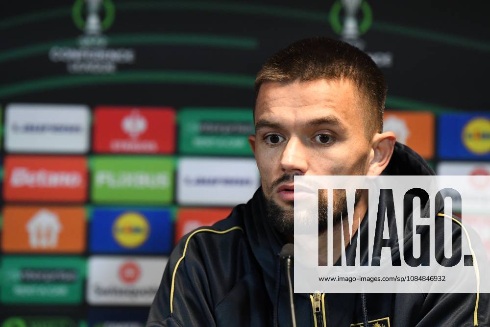STVV s Visar Musliu pictured during a press conference, PK, Pressekonferenz of Belgian soccer team Sint-Truidense VV, Wednesday 21 October 2026 in Herning, Denmark, in preparation of tomorrow s game against Danish FC Midtjylland on the second day of the UEFA Conference League league phase. JILLxDELSAUX x190514681x
