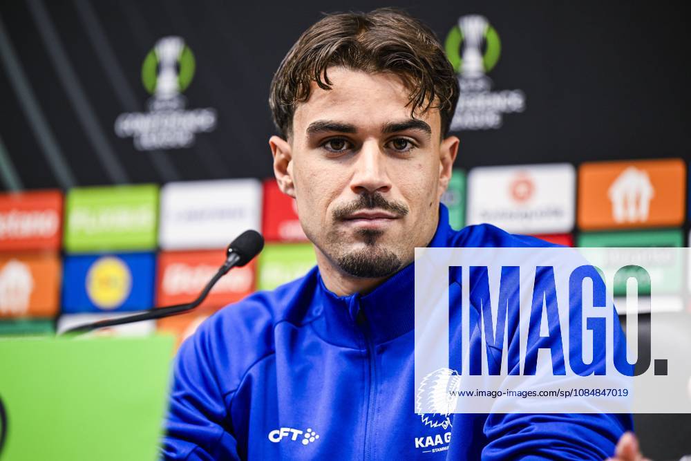 Tiago Araujo of KAA Gent pictured during a press conference, PK, Pressekonferenz of Belgian soccer team KAA Gent, Wednesday 21 October 2026 in Braga, Portugal. The team is preparing for the second match of the UEFA Conference League league phase against Portuguese SC Braga tomorrow. TOM GOYVAERTS TomxGoyvaerts x190514913x