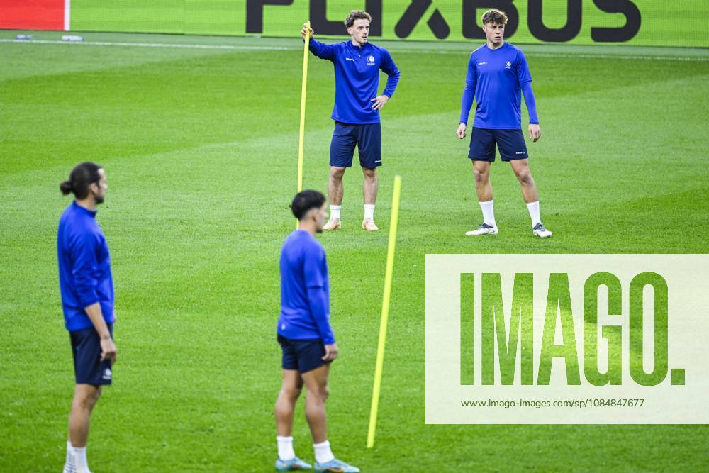 Gilles De Meyer of KAA Gent and Tibe De Vlieger of KAA Gent pictured during a training session of Belgian soccer team KAA Gent, Wednesday 21 October 2026 in Braga, Portugal. The team is preparing for the second match of the UEFA Conference League league phase against Portuguese SC Braga tomorrow. TOM GOYVAERTS TomxGoyvaerts x190519913x