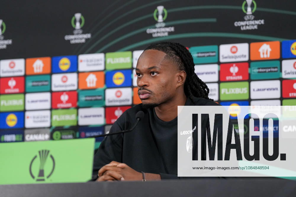 Jordy Makengo, SC Freiburg, 33, at the press conference, Monaco, soccer, UEFA Conference League, Matchday 2, group stage, 2026–2027, AS Monaco vs. SC Freiburg, October 21, 2026, Stade Louis II, Monaco, Monaco, Stade Louis II, Fontvieille, Monaco