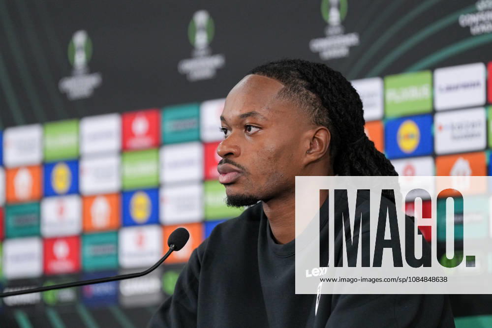 Jordy Makengo, SC Freiburg, 33, at the press conference, Monaco, soccer, UEFA Conference League, Matchday 2, group stage, 2026–2027, AS Monaco vs. SC Freiburg, October 21, 2026, Stade Louis II, Monaco, Monaco, Stade Louis II, Fontvieille, Monaco