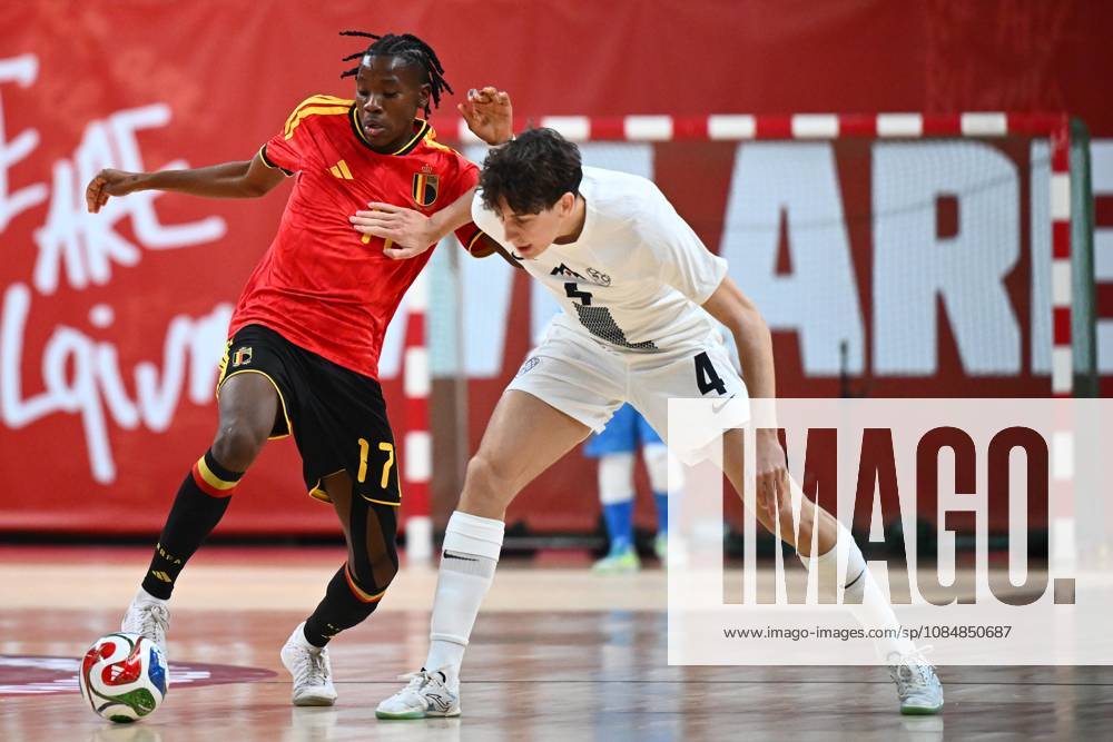 Belgium vs Slovenia - FIFA Futsal World Cup 2028 Main Round Group Phase ANTWERPEN, BELGIUM - OCTOBER 21 : Mbazoa Julien of Red Devils Futsal, Mihael Cop of Slovenia during the FIFA Futsal World up 2028 main round group phase at the Lotto Arena on October 21, 2026 in Antwerpen, Belgium, 21 10 2026 Antwerpen Belgium