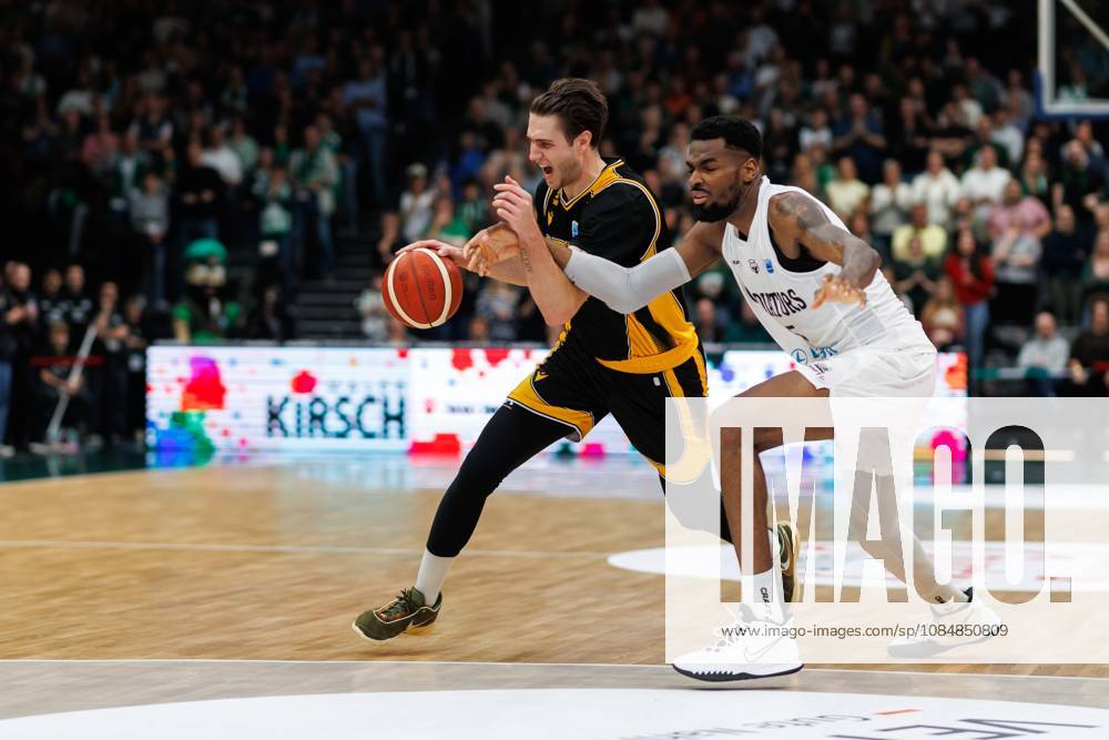 Darko Bajo of KK Croatia Split goes head-to-head with Terrell Harris of the Gladiators Trier; Action: Vet Concept Gladiators Trier vs. KK Split, Basketball, FIBA Europe Cup, Matchday 3, 2026–2027 Season, October 21, 2026, Vet Concept Gladiators Trier vs. KK Split, Basketball, FIBA Europe Cup, Matchday 3, 2026–2027 Season