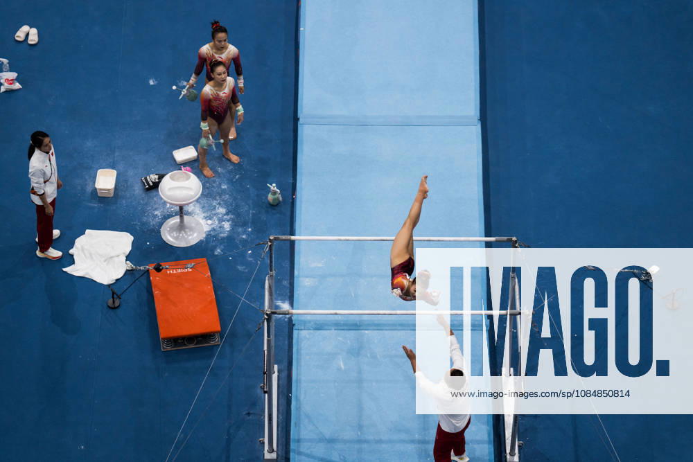 2026 Artistic Gymnastics World Championships, Day 5, Women’s Team Final, October 21, 2026: Qingying Zhang of China and Siyu Du of China watching Qingying Zhang of China, Siyu Du of China, and Qiyuan Qiu of China, warm up ahead of competing on the uneven bars during the women’s team final on day five of the 2026 Artistic Gymnastics World Championships on October 21, 2026 in Rotterdam. Photo by Joel Marklund, BILDBYRÅN, code JM JM0863 bbeng artistic gymnastics artistic gymnastics gymnastics world championships world championships artistic gymnastics world championships final team final women’s team final