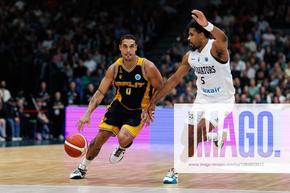 Nick Johnson of KK Croatia Split goes head-to-head with Justin Simon of the Gladiators Trier; Action: Vet Concept Gladiators Trier vs. KK Split, Basketball, FIBA Europe Cup, Matchday 3, 2026–2027 Season, October 21, 2026, Vet Concept Gladiators Trier vs. KK Split, Basketball, FIBA Europe Cup, Matchday 3, 2026–2027 Season