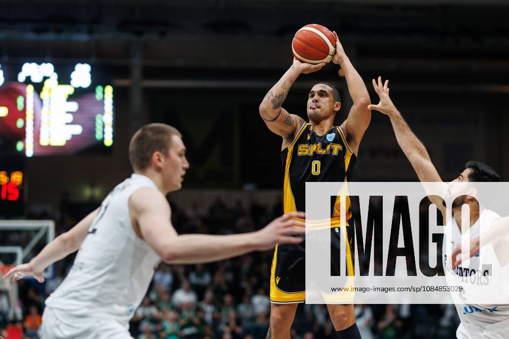 Nick Johnson of KK Croatia Split goes head-to-head with Marten Linssen of the Gladiators Trier and Behnam Yakhchali of the Gladiators Trier; action from the Vet Concept Gladiators Trier vs. KK Split game, basketball, FIBA Europe Cup, Matchday 3, 2026–2027 season, October 21, 2026, Vet Concept Gladiators Trier vs. KK Split, Basketball, FIBA Europe Cup, Matchday 3, 2026–2027 season