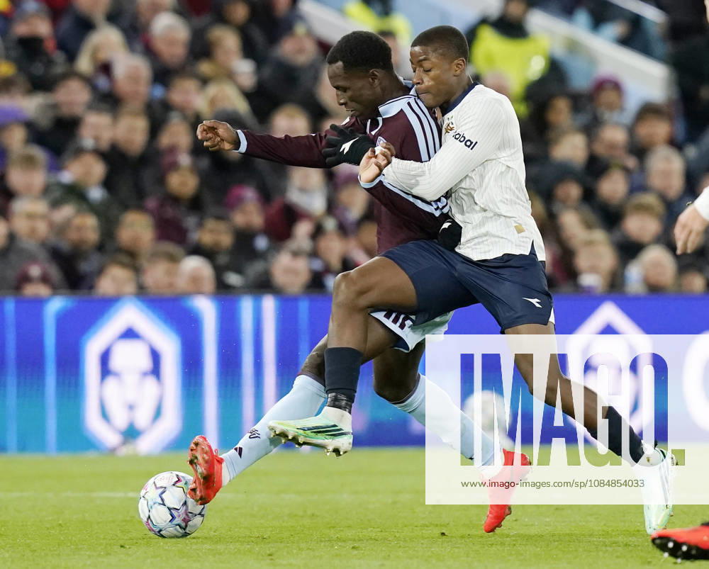 Birmingham, England, 21st October 2026. av11 tackled by Tobias Moi of Viking FK during the Aston Villa vs Viking FK UEFA Champions League match at Villa Park, Birmingham. Picture credit should read: Andrew Yates Sportimage . SPI_012_AY_Villa_Viking SPI-5091-0012