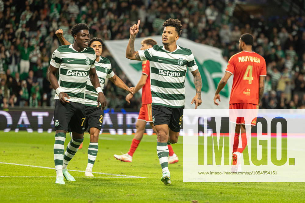 Luis Suarez celebrating after goal seen in football match between Sporting CP and LASK in UEFA Champions League 2026 27 at Estadio Josà Alvalade, Lisboa, Portugal (Luis Loureiro Ball Raw Images PT) Lisboa Estadio Josà Alvalade Portugal