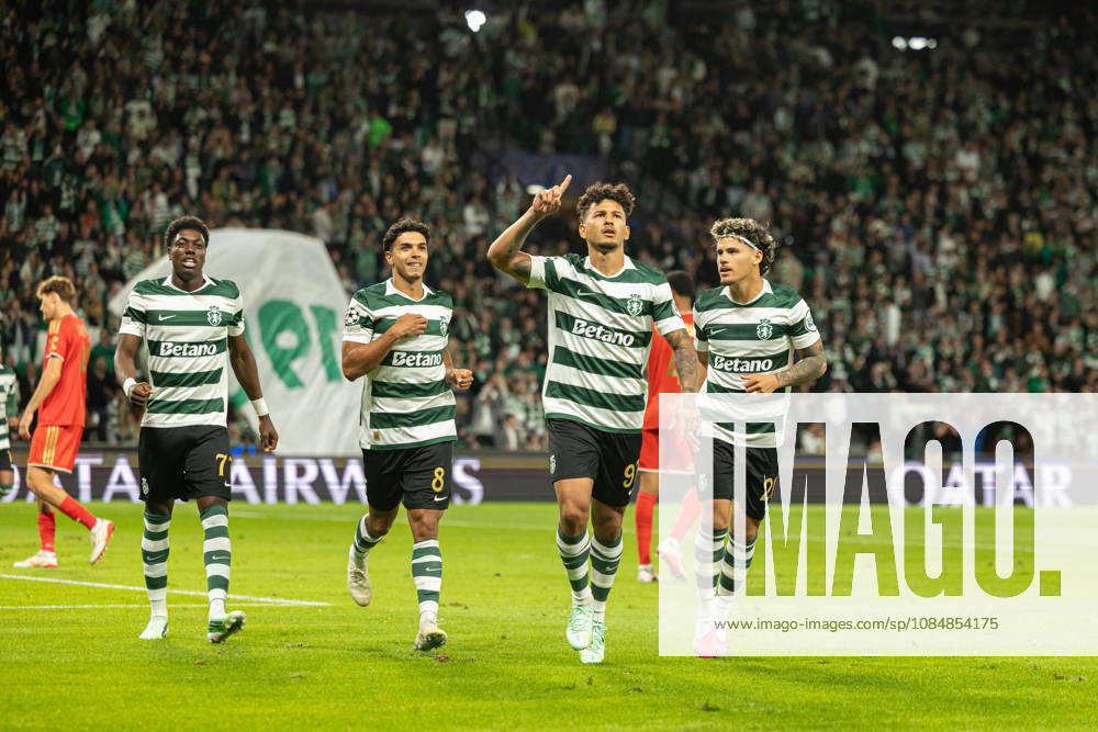 Luis Suarez celebrating after goal seen in football match between Sporting CP and LASK in UEFA Champions League 2026 27 at Estadio JosÃ Alvalade, Lisboa, Portugal (Luis Loureiro Ball Raw Images PT) Lisboa Estadio JosÃ Alvalade Portugal